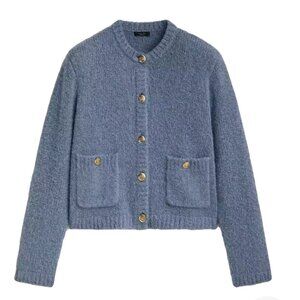 Massimo Dutti Blue and Gold Boucle Cardigan Sweater